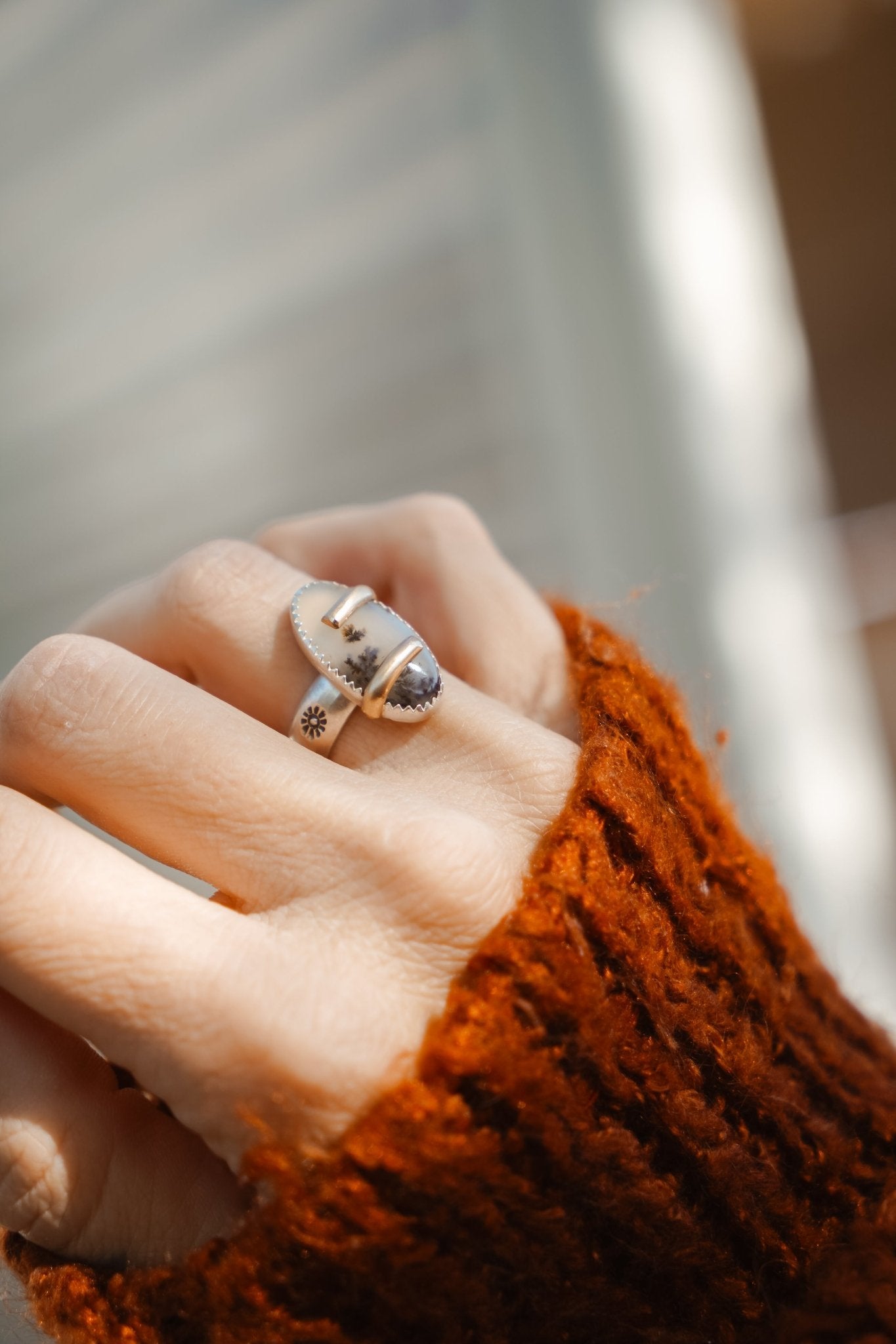 Scenic Agate Ring with Gold - Fill Prongs (Size 7) - Golden Road Crafted