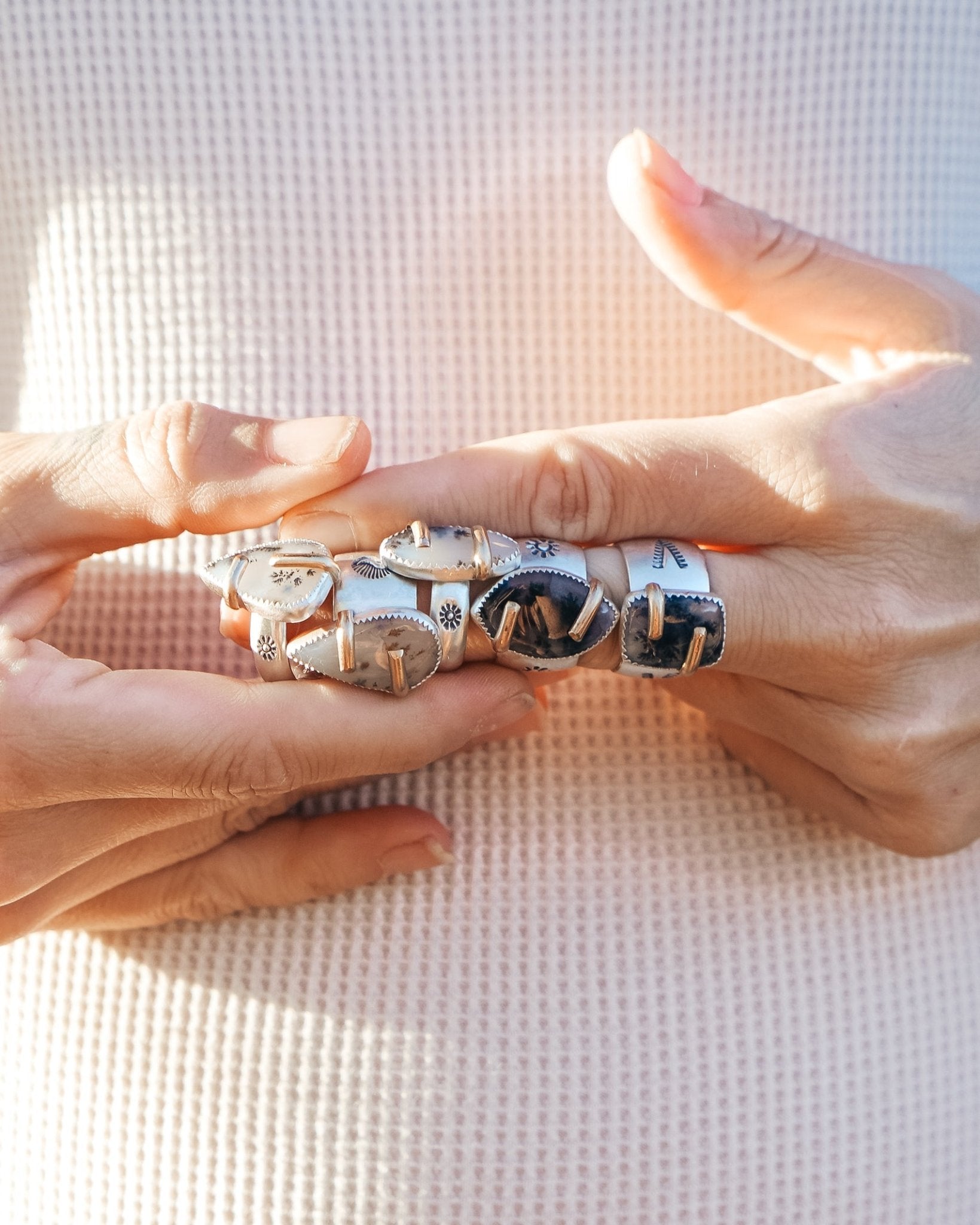Scenic Agate Ring with Gold - Fill Prongs (Size 8) - Golden Road Crafted