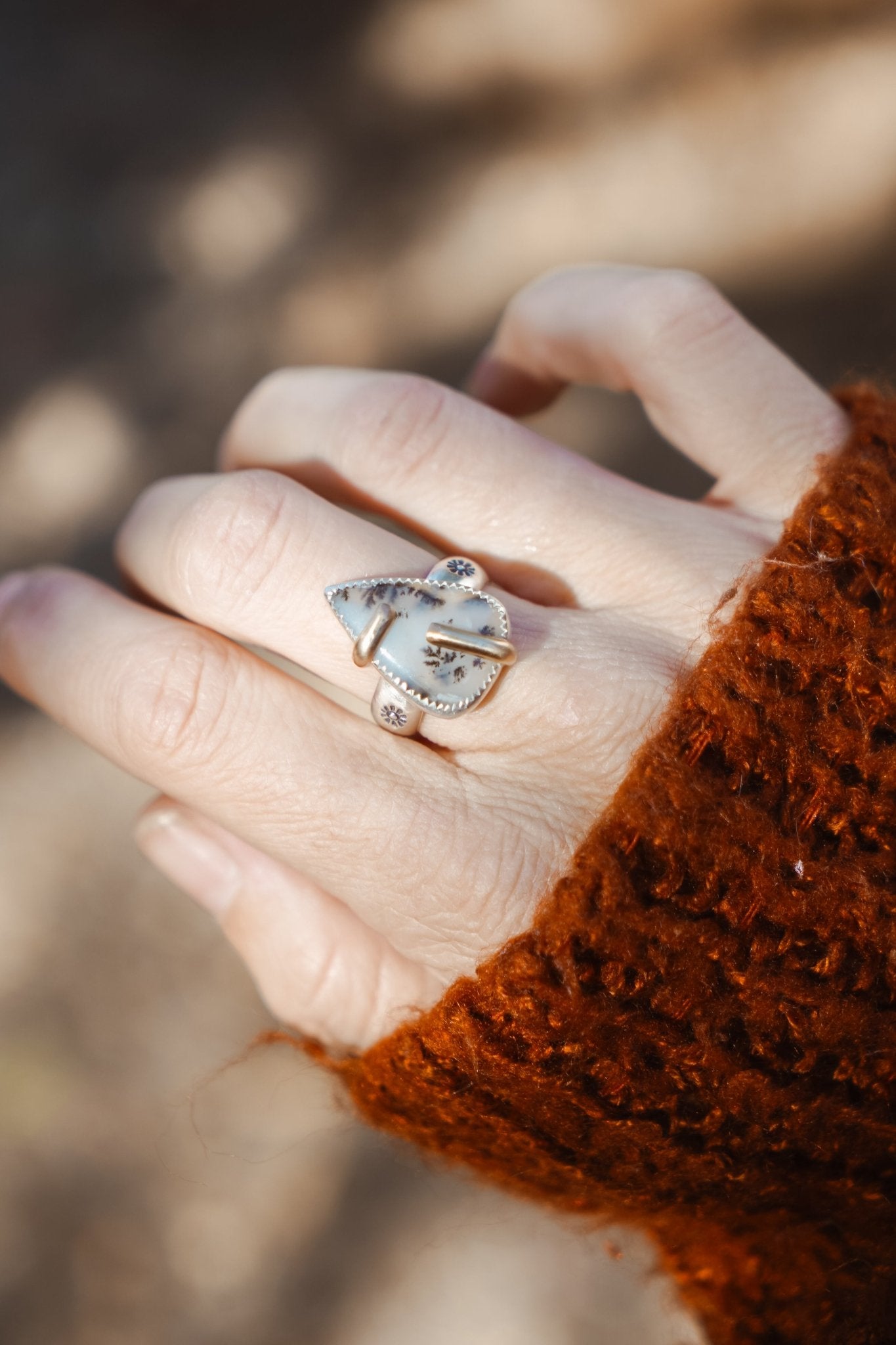 Scenic Agate Ring with Gold - Fill Prongs (Size 8) - Golden Road Crafted