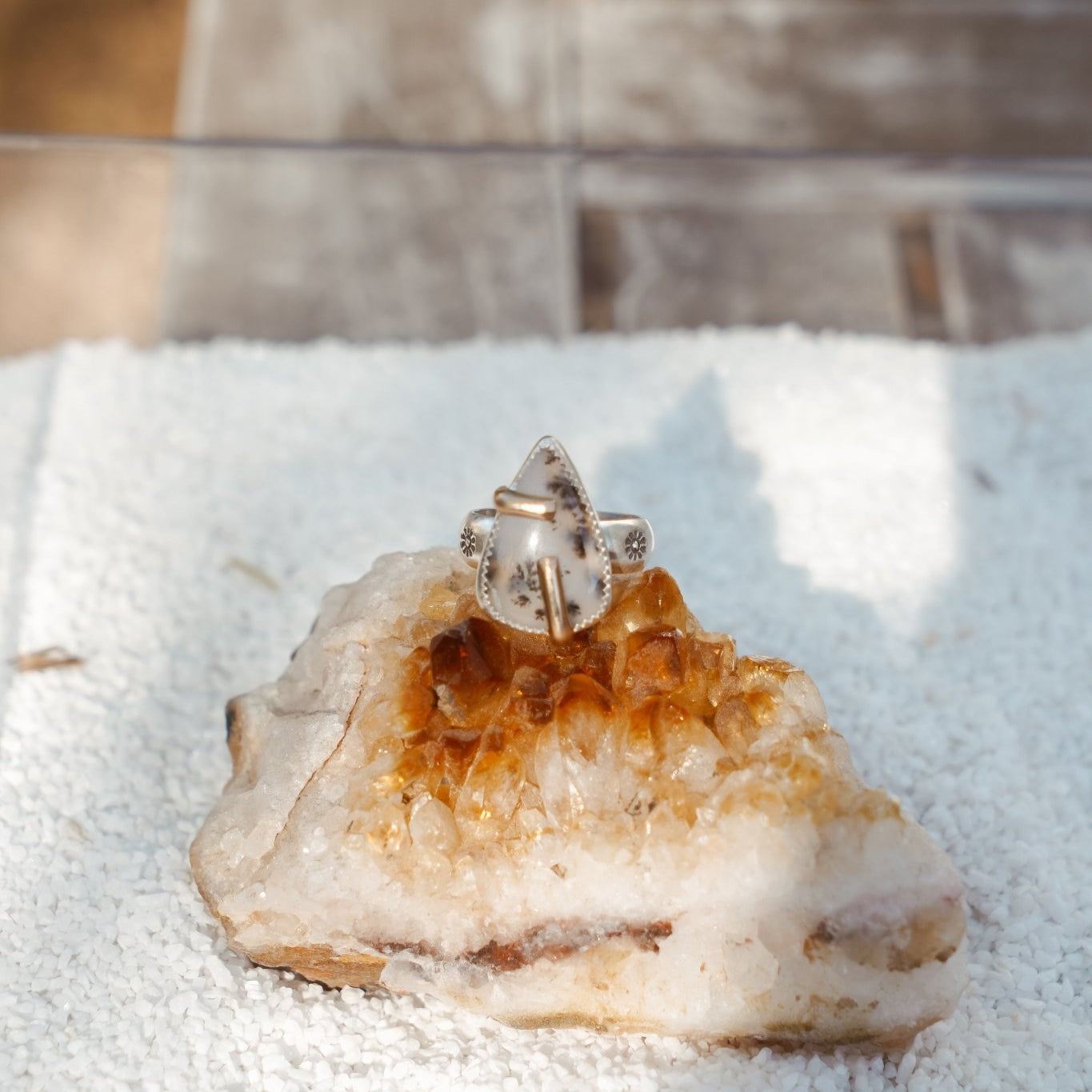 Scenic Agate Ring with Gold - Fill Prongs (Size 8) - Golden Road Crafted