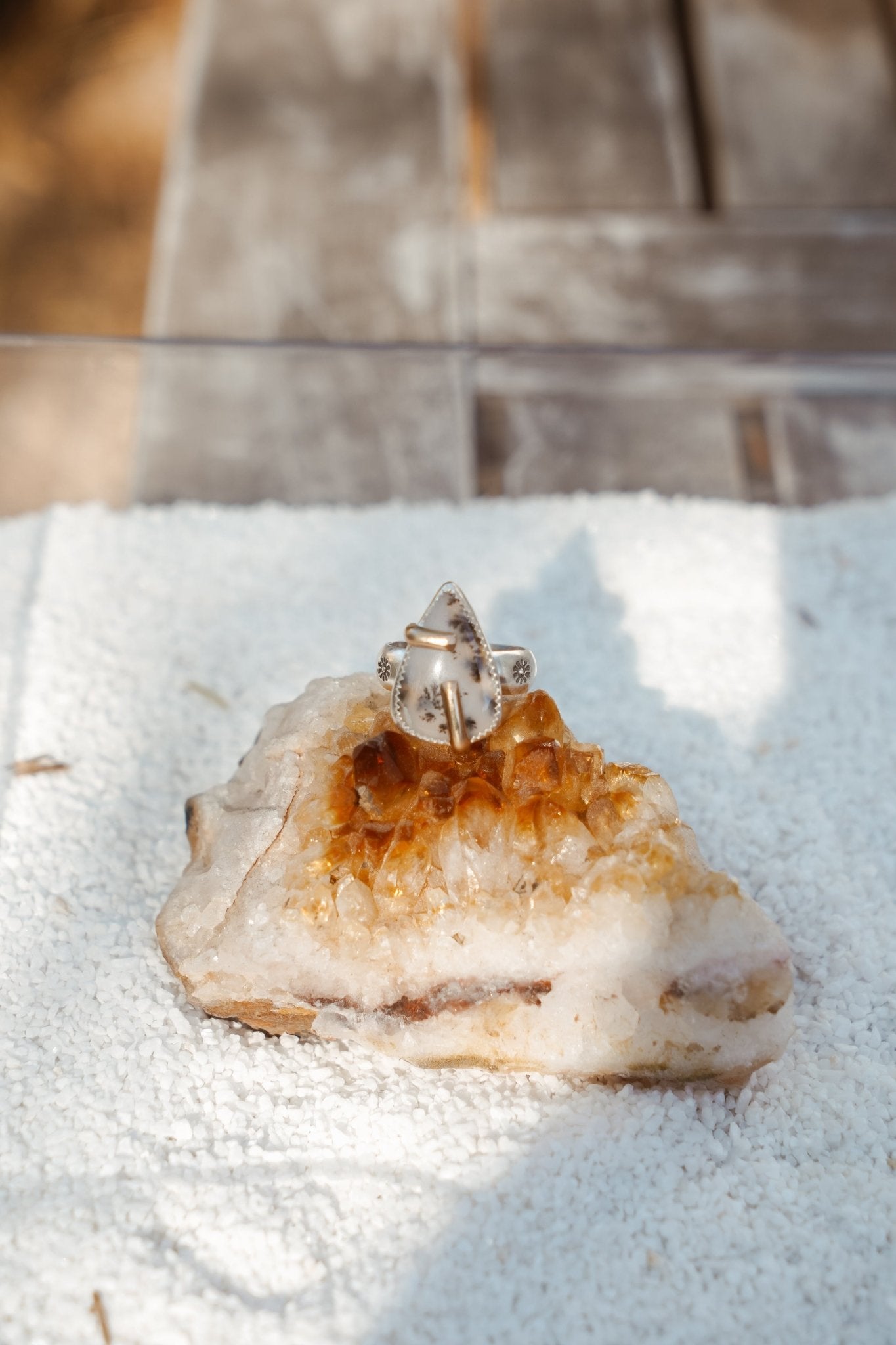 Scenic Agate Ring with Gold - Fill Prongs (Size 8) - Golden Road Crafted