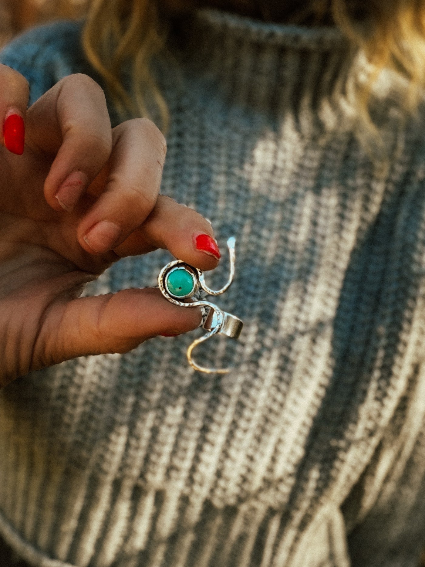 Serpent Ear Cuff in Iron Maiden Turquoise - Golden Road Crafted