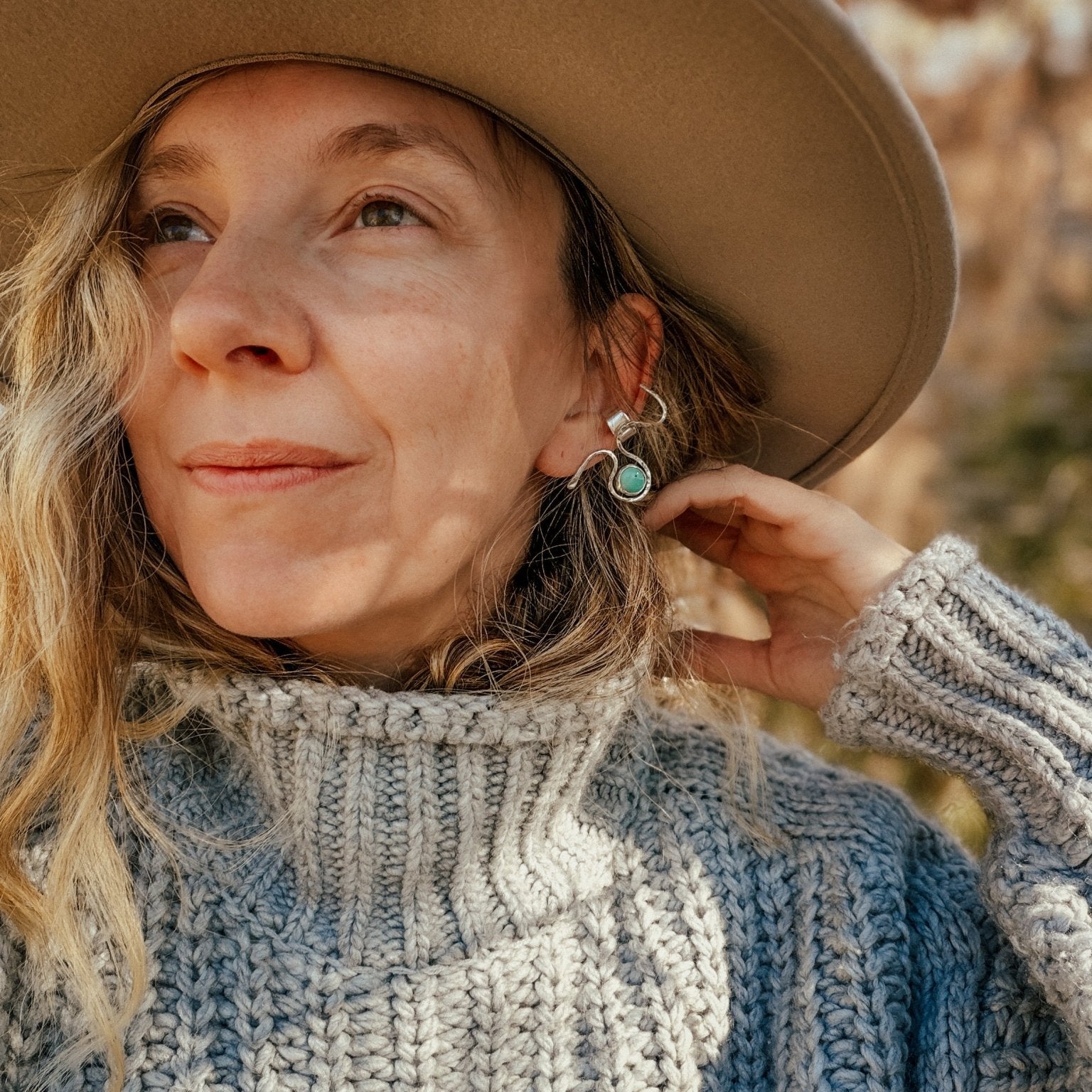 Serpent Ear Cuff in Iron Maiden Turquoise - Golden Road Crafted