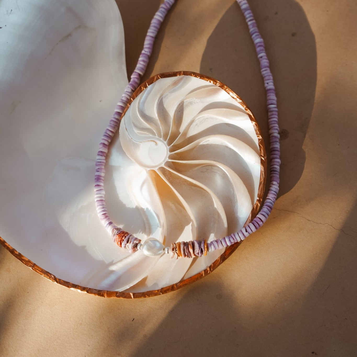 Shell + Pearl Bead Necklace - Golden Road Crafted