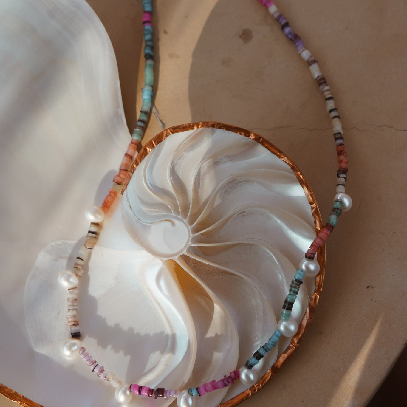 Shell + Pearl Bead Necklace - Golden Road Crafted
