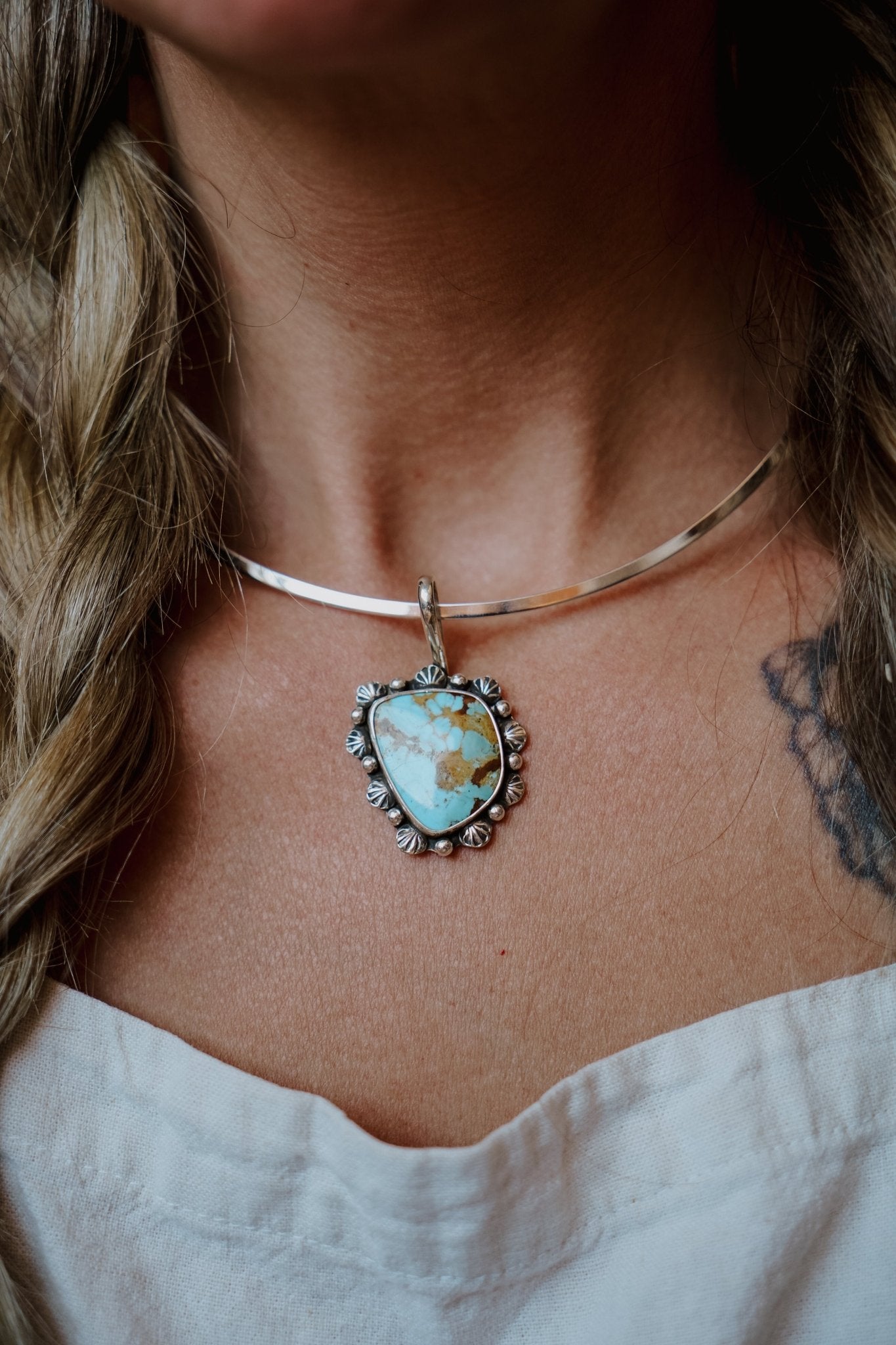 She's Too Cool Collar in Kingman Turquoise - Golden Road Crafted