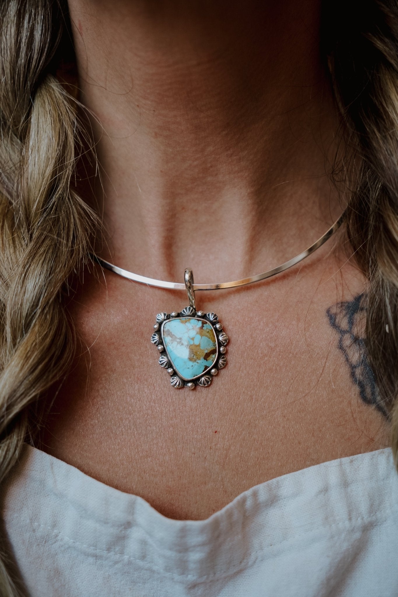 She's Too Cool Collar in Kingman Turquoise - Golden Road Crafted