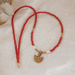 Shield Necklace in Red Beads - Golden Road Crafted