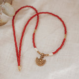 Shield Necklace in Red Beads - Golden Road Crafted