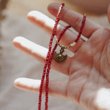 Shield Necklace in Red Beads - Golden Road Crafted