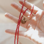 Shield Necklace in Red Beads - Golden Road Crafted