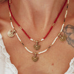 Shield Necklace in Red Beads - Golden Road Crafted