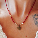 Shield Necklace in Red Beads - Golden Road Crafted