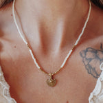 Shield Necklace in White Beads - Golden Road Crafted