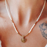 Shield Necklace in White Beads - Golden Road Crafted