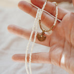 Shield Necklace in White Beads - Golden Road Crafted