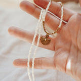 Shield Necklace in White Beads - Golden Road Crafted