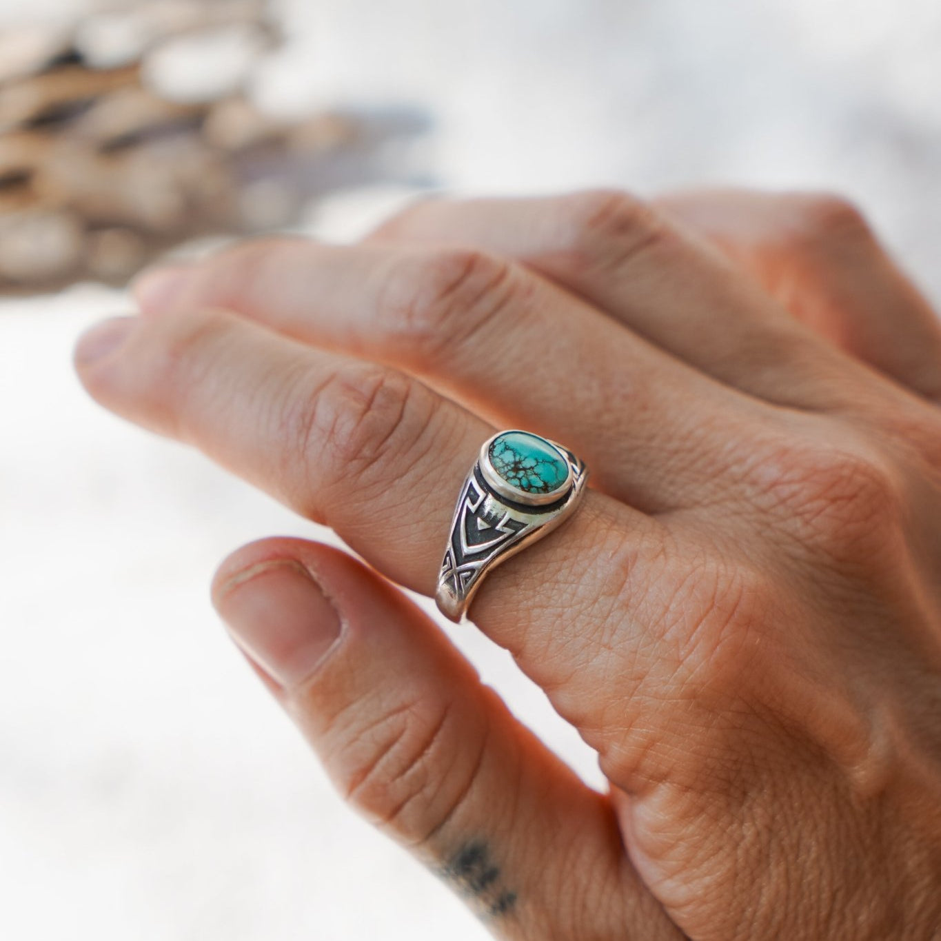 Signet Ring in Hubei Turquoise - Golden Road Crafted