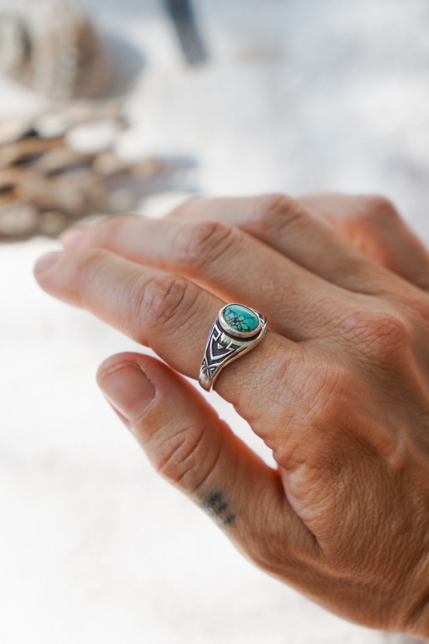 Signet Ring in Hubei Turquoise - Golden Road Crafted