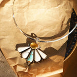 Sonoran Flower Collar in No. 8 Turquoise, White Buffalo, & Amber - Golden Road Crafted