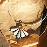 Sonoran Flower Collar in No. 8 Turquoise, White Buffalo, & Amber - Golden Road Crafted