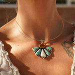 Sonoran Flower Collar in No. 8 Turquoise, White Buffalo, & Amber - Golden Road Crafted