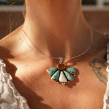 Sonoran Flower Collar in No. 8 Turquoise, White Buffalo, & Amber - Golden Road Crafted