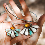 Sonoran Flower Collar in No. 8 Turquoise, White Buffalo, & Amber - Golden Road Crafted