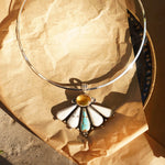 Sonoran Flower Collar in No. 8 Turquoise, White Buffalo, & Amber - Golden Road Crafted