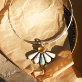 Sonoran Flower Collar in No. 8 Turquoise, White Buffalo, & Amber - Golden Road Crafted