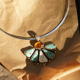 Sonoran Flower Collar in No. 8 Turquoise, White Buffalo, & Amber - Golden Road Crafted