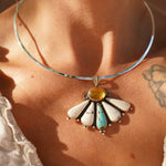 Sonoran Flower Collar in No. 8 Turquoise, White Buffalo, & Amber - Golden Road Crafted