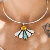 Sonoran Flower Collar in No. 8 Turquoise, White Buffalo, & Amber - Golden Road Crafted