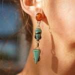 Sonoran Flower Earrings in No. 8 Turquoise & Amber - Golden Road Crafted