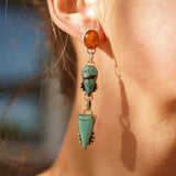 Sonoran Flower Earrings in No. 8 Turquoise & Amber - Golden Road Crafted