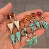 Sonoran Flower Earrings in No. 8 Turquoise, White Buffalo, & Amber - Golden Road Crafted