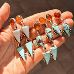 Sonoran Flower Earrings in No. 8 Turquoise, White Buffalo, & Amber - Golden Road Crafted