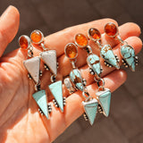 Sonoran Flower Earrings in No. 8 Turquoise, White Buffalo, & Amber - Golden Road Crafted