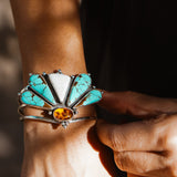 Sonoran Flowers Cuff in No. 8, White Buffalo, & Amber - Golden Road Crafted