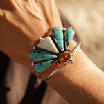 Sonoran Flowers Cuff in No. 8, White Buffalo, & Amber - Golden Road Crafted
