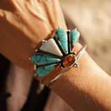 Sonoran Flowers Cuff in No. 8, White Buffalo, & Amber - Golden Road Crafted
