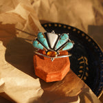 Sonoran Flowers Cuff in No. 8, White Buffalo, & Amber - Golden Road Crafted