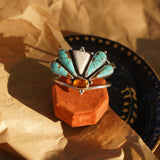 Sonoran Flowers Cuff in No. 8, White Buffalo, & Amber - Golden Road Crafted