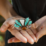 Sonoran Flowers Cuff in No. 8, White Buffalo, & Amber - Golden Road Crafted