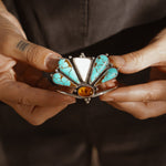 Sonoran Flowers Cuff in No. 8, White Buffalo, & Amber - Golden Road Crafted