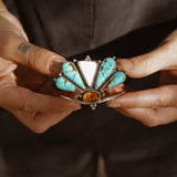 Sonoran Flowers Cuff in No. 8, White Buffalo, & Amber - Golden Road Crafted
