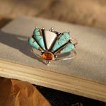 Sonoran Flowers Cuff in No. 8, White Buffalo, & Amber - Golden Road Crafted