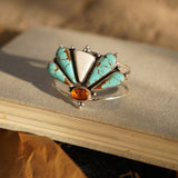 Sonoran Flowers Cuff in No. 8, White Buffalo, & Amber - Golden Road Crafted