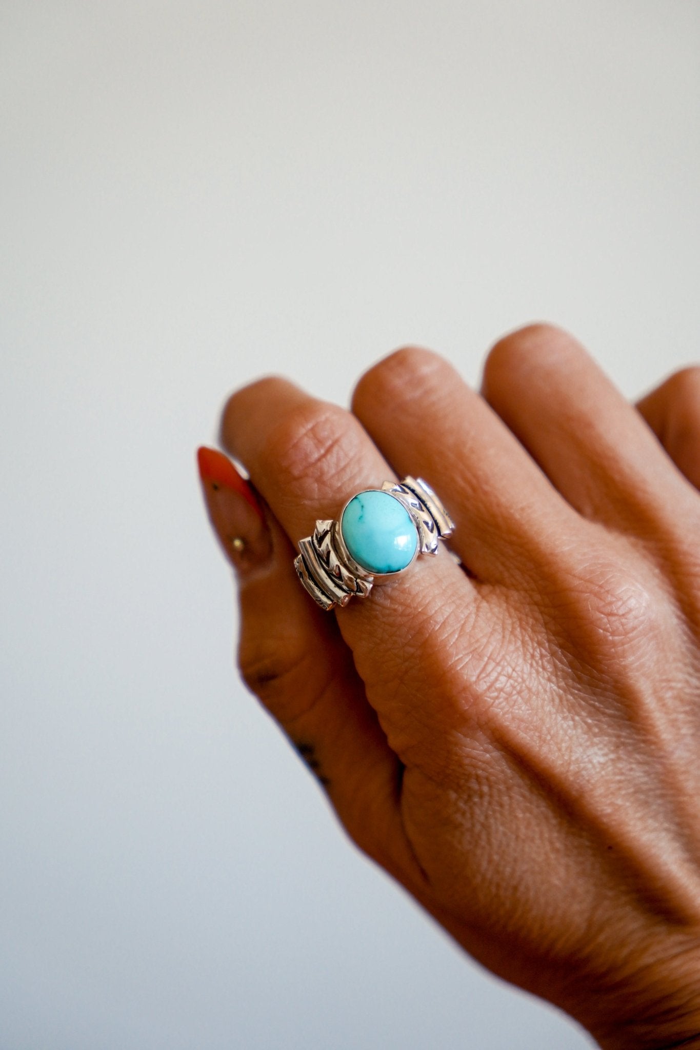 Sonoran Mountain Turquoise Ring (Size 8.25) *DISCOUNTED* - Golden Road Crafted