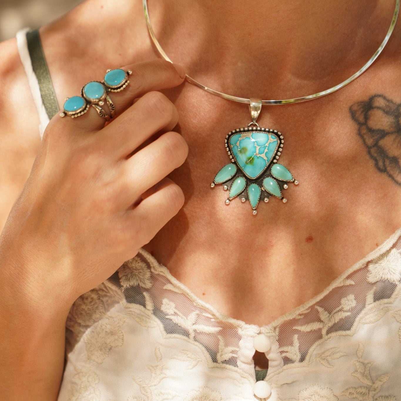 Sonoran Sky Collar in Sonoran Mountain & Campitos Turquoise - Golden Road Crafted